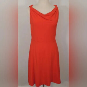 Ann Taylor orange A line twist shoulder cowl neck midi dress. Stretch size MED